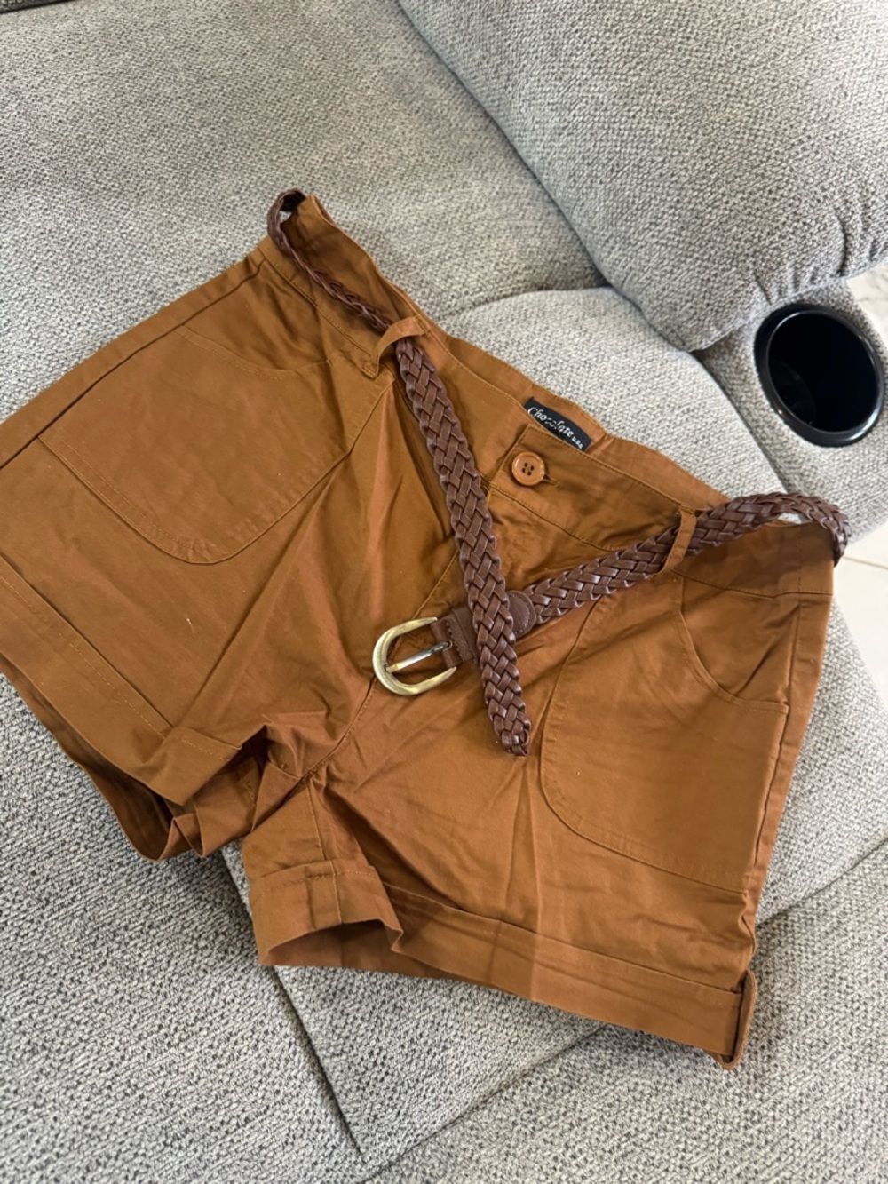 8 shorts Sort colors Chocolate Brown Cotton Shorts with Braided Belt